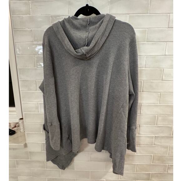 Style & Co Sport Gray Hooded Cardigan 2X Open Front Waffle Knit Pockets - Picture 2 of 5